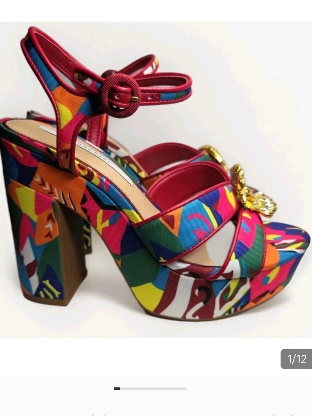 Gianni Bini Bright Multicolor Platform Sandals with Red Trim